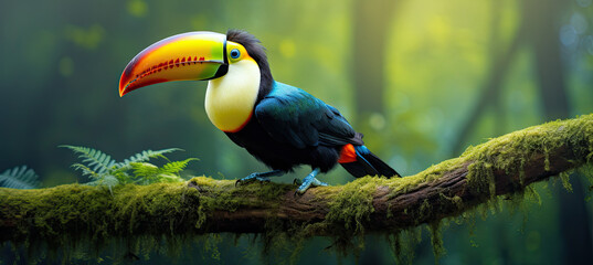 Obraz premium Toucan sitting on the branch in the forest