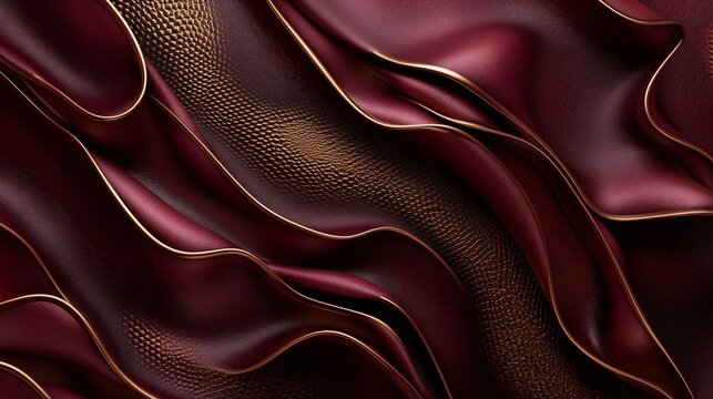 A seamless image capturing the texture of gilded leather in rich burgundy, combining the warmth of leather with the opulence of gold detailing. 8k
