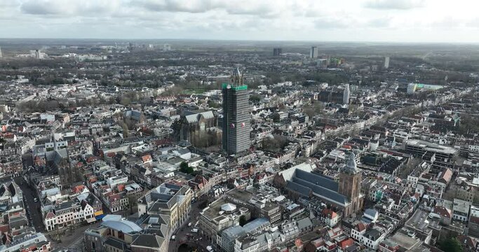 St. Martin's Cathedral, Utrecht, or Dom Church in downtown city of Utrecht. The Netherlands. Urban aerial city skyline view. World heritage.
