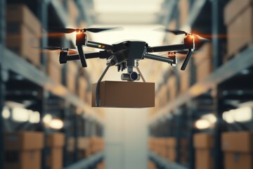 Smart package Drone Delivery parcel integration. Box shipping retail freight drone parcel smart citizen engagement transportation. Logistic tech mobile payments mobility smart alarms