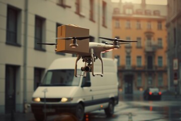 Smart package Drone Delivery parcel delivery alert. Box shipping online delivery parcel smart blinds transportation. Logistic tech secure parcel delivery mobility smart garden camera