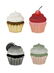 set of cupcakes icon illustration
