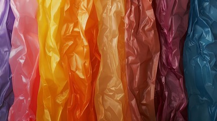 a sequence of tiny plastic bags that have been tightly crumpled and arranged to create a gradient of textures ranging from extremely wrinkled to smooth. 