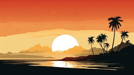 Fototapeta na wymiar Retro Vintage Sunset Poster / Wallpaper - Tropical Paradise Beach Travel Theme