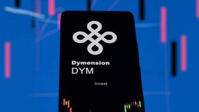 February 20th 2024, Investor analyzing Dymension token DYM on a crypto exchange phone application.