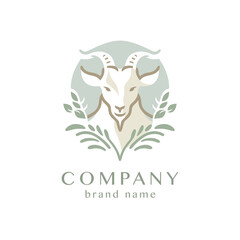 Stylish flat minimalistic logo design collection: modern graphic elements with abstract Goat shapes in color on white background for agriculture and goat farm dairy products (milk) in premium vector