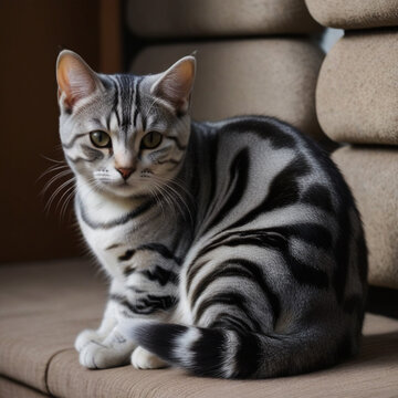 The American shorthair cat poses for a photo