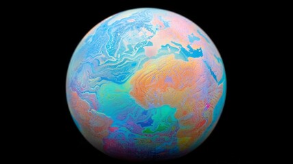 Fototapeta premium Abstract Colorful Marble Globe on Black Background Earth, Art, and Space Concept