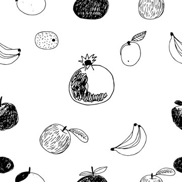 Seamless fruit doodle pattern Juicy Fruit Prints,