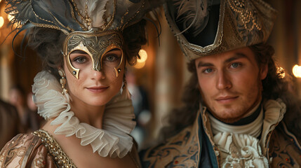 A lavish medieval French masquerade ball, where candlelit elegance meets mysterious allure. Guests in opulent costumes and intricate masks dance in a grand hall, weaving tales of intrigue and romance.