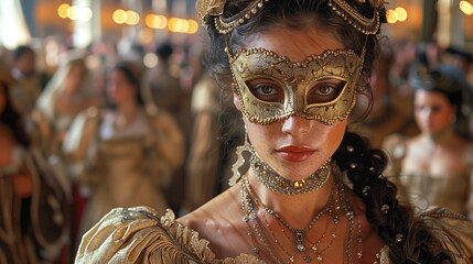 A lavish medieval French masquerade ball, where candlelit elegance meets mysterious allure. Guests in opulent costumes and intricate masks dance in a grand hall, weaving tales of intrigue and romance.