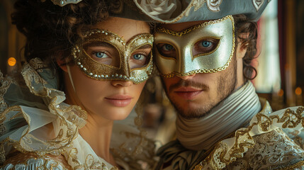 A lavish medieval French masquerade ball, where candlelit elegance meets mysterious allure. Guests in opulent costumes and intricate masks dance in a grand hall, weaving tales of intrigue and romance.