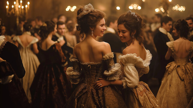 A lavish medieval French masquerade ball, where candlelit elegance meets mysterious allure. Guests in opulent costumes and intricate masks dance in a grand hall, weaving tales of intrigue and romance.