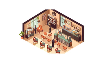 coffee shop interior isometric vector flat isolated illustration