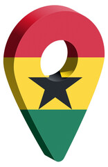 Ghana flag pin map 3d render geotag