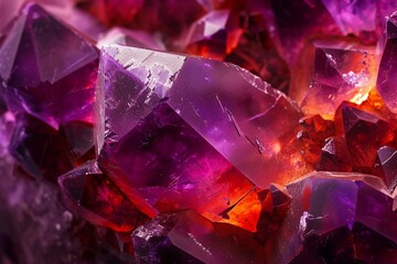 Extreme macro photograph of amethyst from the Purple Haze mine near Thunder Bay, Ontario, Canada. The red coloration is due to the presence of hematite inclusions