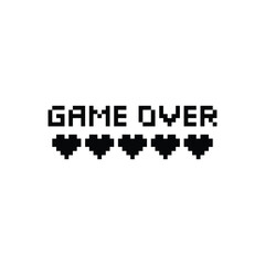 game over 8 bit icon vector pixel text