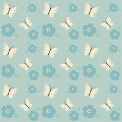 Seamless pattern with butterflies and flowers. Design for children's textiles, children's decor.