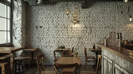 Photo sur Plexiglas Mur chinois Beautiful and simple house interior design , well lighted , brick wall background