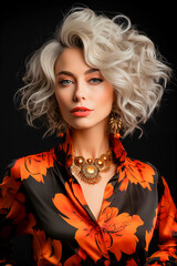 Fashionable blonde in a glamour silk blouse and elegance  jewelry. Studio shot. © zebronit