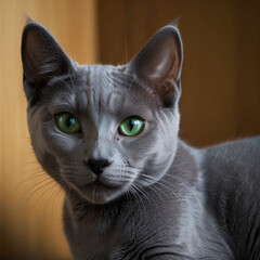 The Russian blue cat is posing