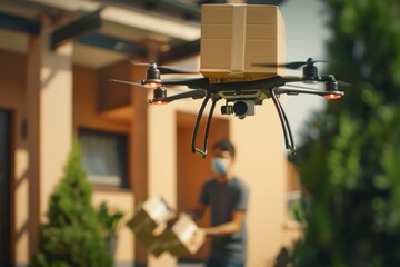 Smart package Drone Delivery tech innovation hubs. Parcel continuous improvement in drone logistic box urban infrastructure shipping. Logistic herding drone mobility urban mobility hubs