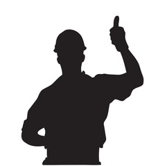 Vector silhouette of a worker thumbs up on white background. Symbol of construction.