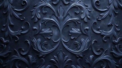 An image showcasing a rich, dark velvet texture with an embossed classical pattern, offering depth and luxury for sophisticated wallpaper designs. 8k - obrazy, fototapety, plakaty