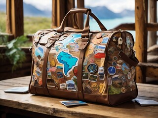 Globetrotter's Delight: AI Art Beautiful Travel Bag on Table 