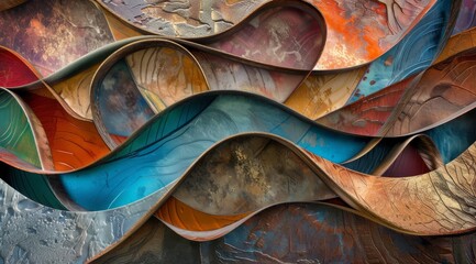 Textured Curves of Abstract Metallic Artwork in Earth Tones
