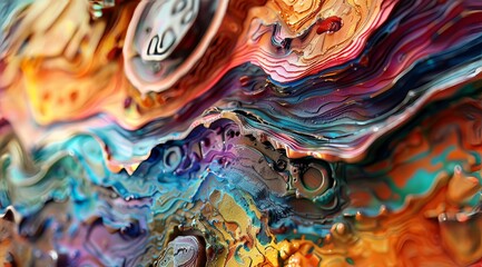 Intricate Metallic Artwork of Swirling Textured Ridges in Multicolor