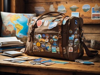 Globetrotter's Delight: AI Art Travel Bag on Table