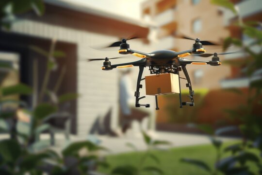 Smart package Drone Delivery drone delivery options. Box shipping real time delivery parcel tech challenges transportation. Logistic tech defense drone delivery mobility futuristic tech