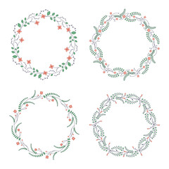 Set of simple floral wreaths, vector illustration