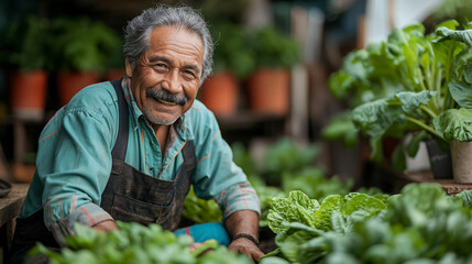 Grandfather growing vegetables.