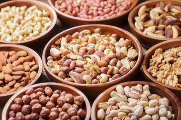 bowls of various mixed nuts