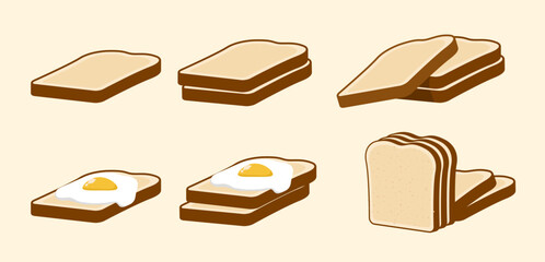 Set of sliced Toast Bread, Egg Toast, Pieces of lightly toasted white bread