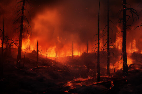 Wildfires or forest fire burning with a lot of smoke