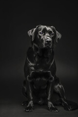 Black dog on dark background with bright color eyes