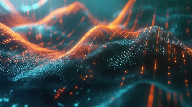 A digital wave that demonstrates the idea of digital audio and sound wave manipulation by consisting of countless individual pixels. 