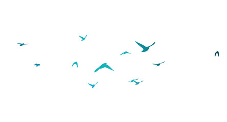 A flock of blue watercolor flying birds. hand drawing. Not AI, Free birds abstraction Vector illustration - obrazy, fototapety, plakaty
