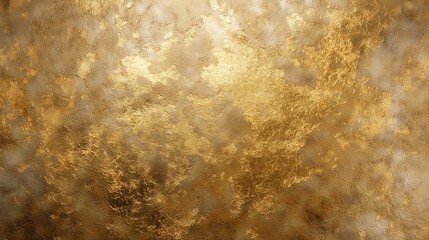 A high-resolution image showing the texture of gold leaf applied on plaster, creating a unique blend of rough and smooth textures for a luxurious, artisanal wallpaper background. 8k