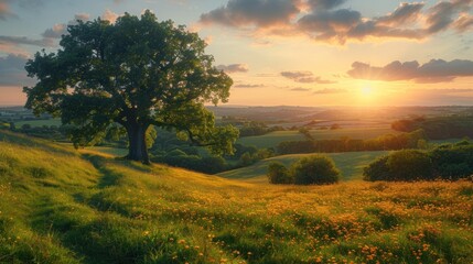 Fototapeta na wymiar Idyllic rural landscape, Sunset from Birdlip hill Gloucestershire