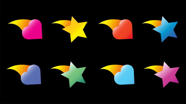 Vector colorful hearts and falling stars