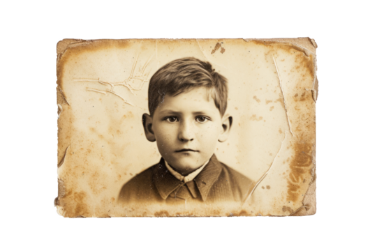Vintage sepia style photo isolated on transparent background. Photo from family album. Archive snapshot. Old portrait capturing people from the past