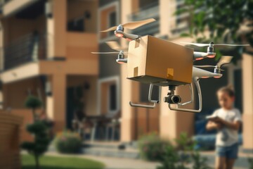 Smart package Drone Delivery topographic surveying drone. Box shipping healthcare freight drone parcel mobile payments transportation. Logistic tech self driving cars mobility low latency