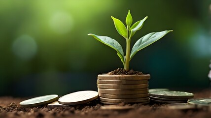 Fototapeta na wymiar Successful investments in green, sustainable projects, highlighting the growing trend of environmentally conscious investing and ESG (Environmental, Social, and Governance) initiatives, plant growing