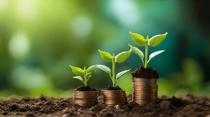 Successful investments in green, sustainable projects, highlighting the growing trend of environmentally conscious investing and ESG (Environmental, Social, and Governance) initiatives, plant growing - obrazy, fototapety, plakaty