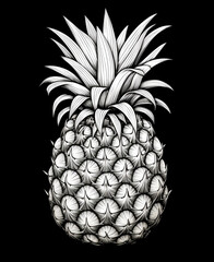 Obraz premium coloring book page, a pineapple, minimalistic flat line art, black background, shaun of the dead style сreated with Generative Ai