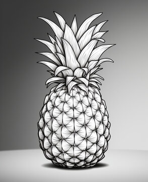 coloring book page, a pineapple, minimalistic flat line art, black background, shaun of the dead style сreated with Generative Ai